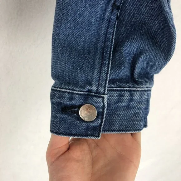 Tinsel Town Women's Small Blue Studded Button Front Denim Jean Jacket Cotton - Picture 5 of 9